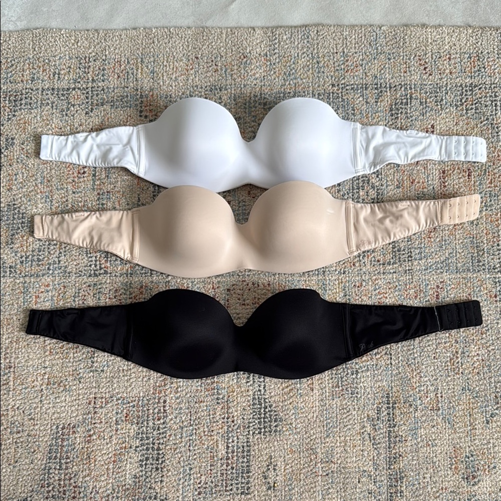 Women's Strapless Bra Set - Black, White, and Cream